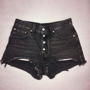 Levi's 501 Gray Button Fly Distressed Shorts